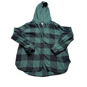 🧥 American Eagle‎ Women’s Hooded Flannel Button-Up Shirt Sz M 🧥